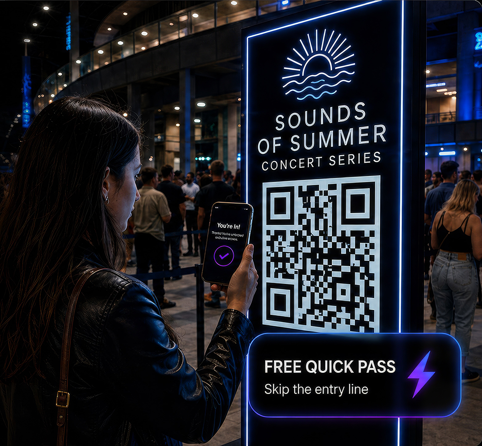 Fan scanning a QR kiosk for a free quick pass