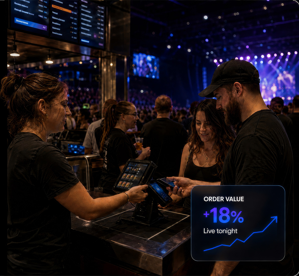 Connected point of sale at a live concert concession stand