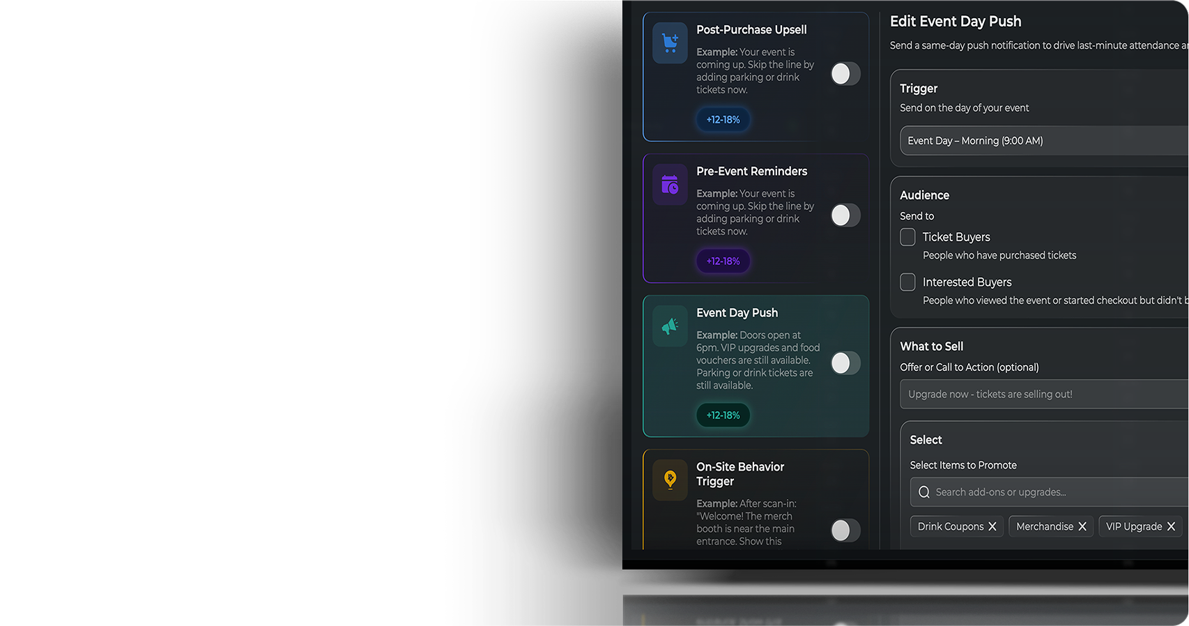 Profit Boosts engine list and Event Day Push settings