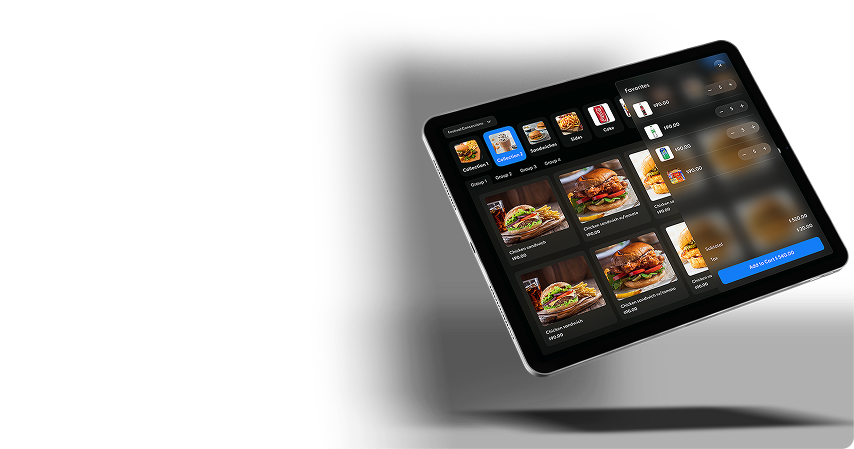 Unified POS tablet with festival concessions and cart