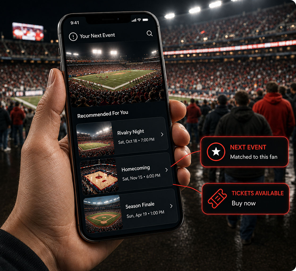Phone showing personalized next-game recommendations