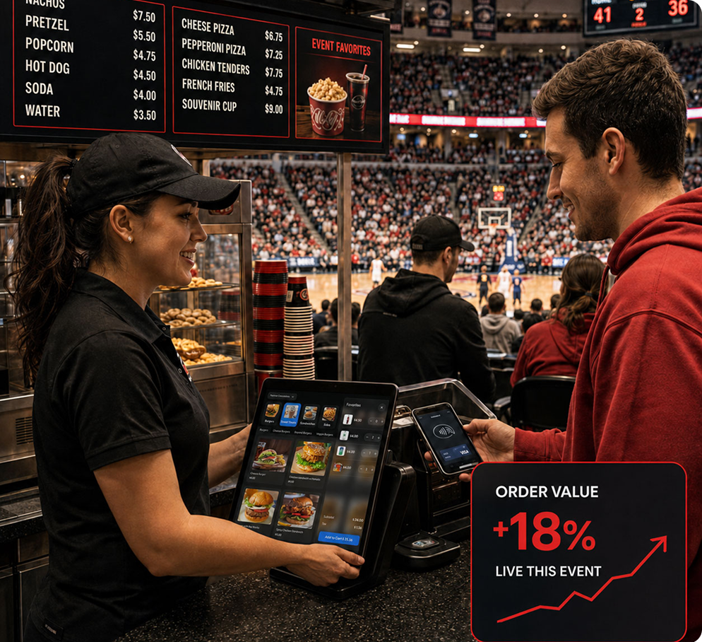 Connected point of sale at a sports concession stand